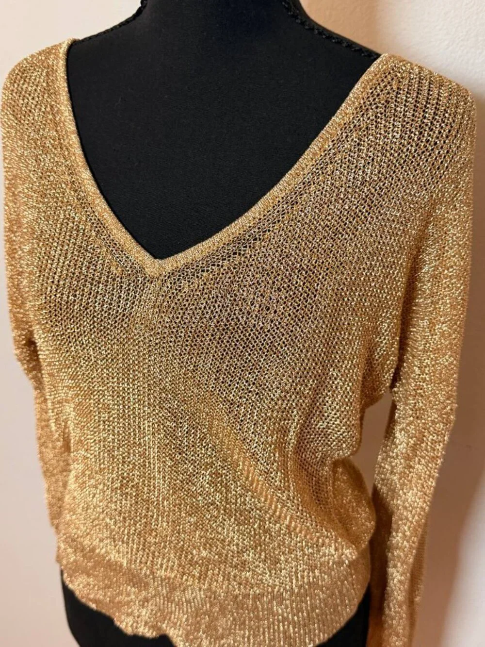 J.Crew Gold Metallic Knit Sweater Disco Glam Party Style